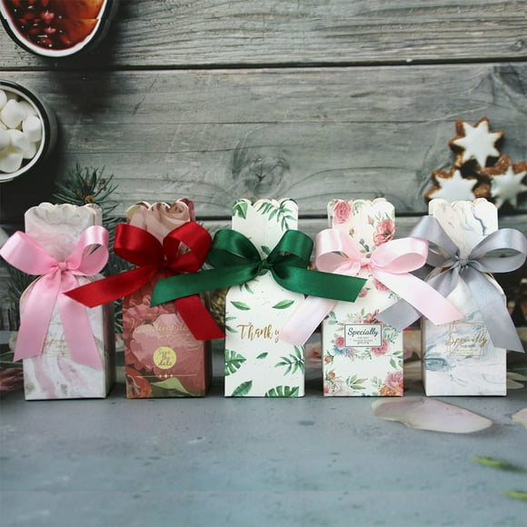 50Pcs Boîte Cadeau Fête Bonbons Papier Anniversaire Chocolat Cadeaux Fêtes Sac de Dessert Sucré Emballage Merci Emballage Ruban Approvisionnement Gris