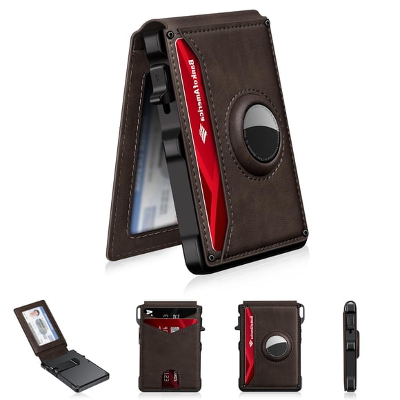 Billetera KIKVES para AirTag para hombre, con bloqueo RFID, tipo bifold, color café