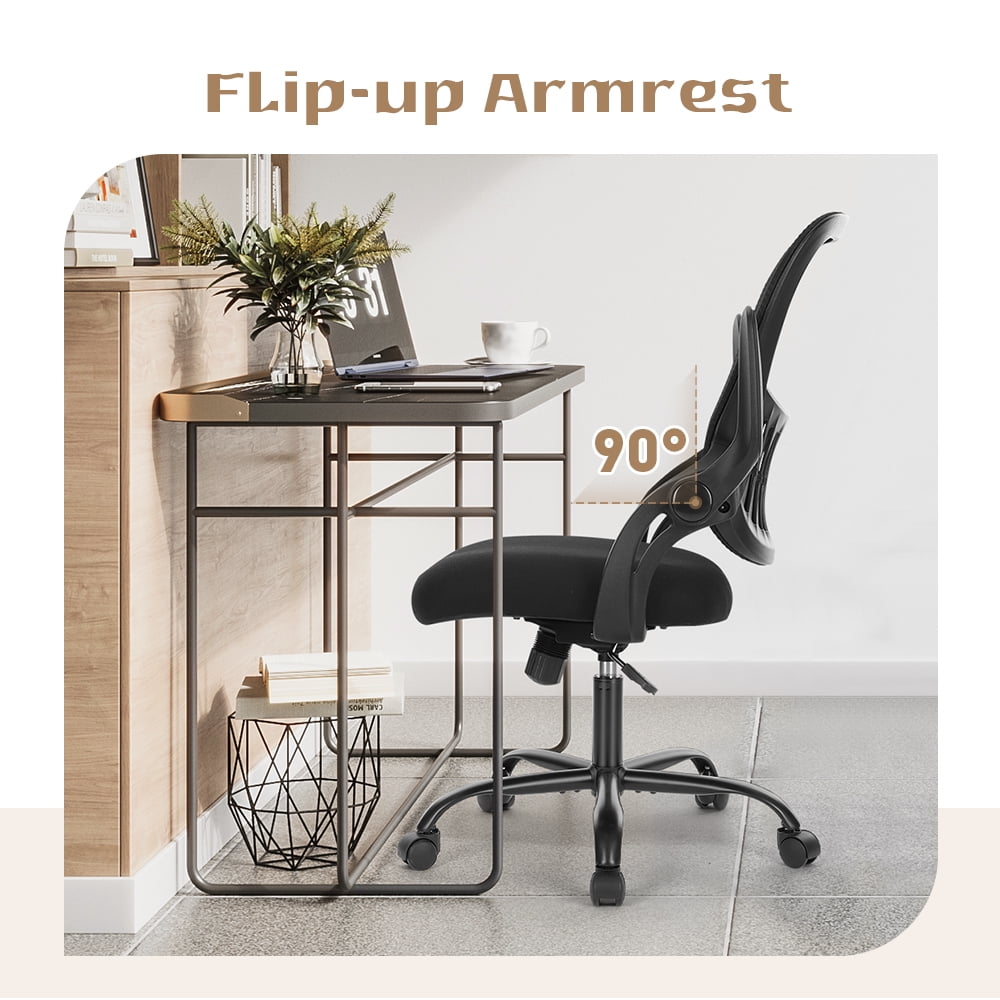 CONCETTA Ergonomic Office Chair with Flip-up Armrests, Lumbar Support, Mid-Back, Black