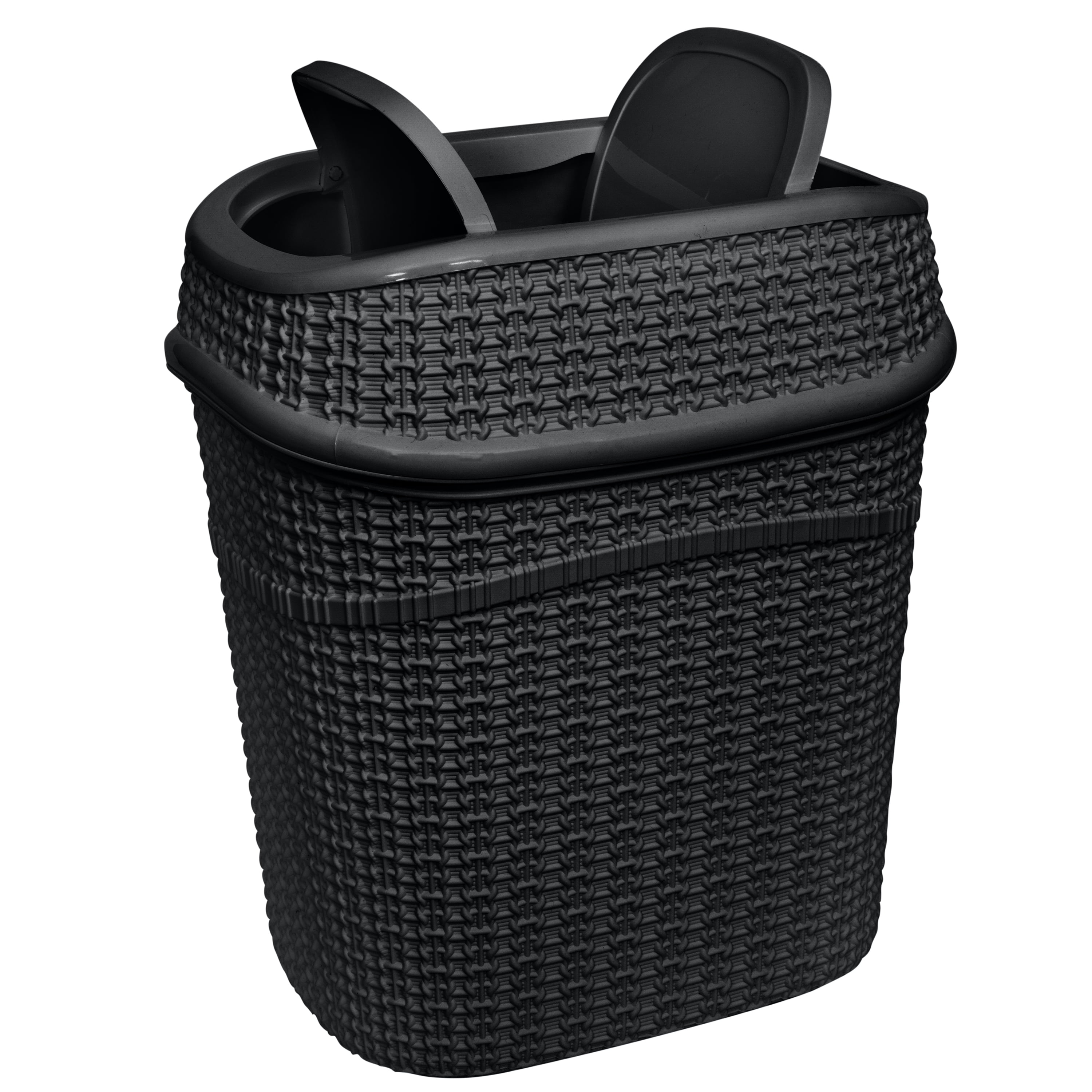 Bath Bliss 2 Pack 9.5 Liter Plastic Sailor Knot Swing Top Waste Bin in Matte Black
