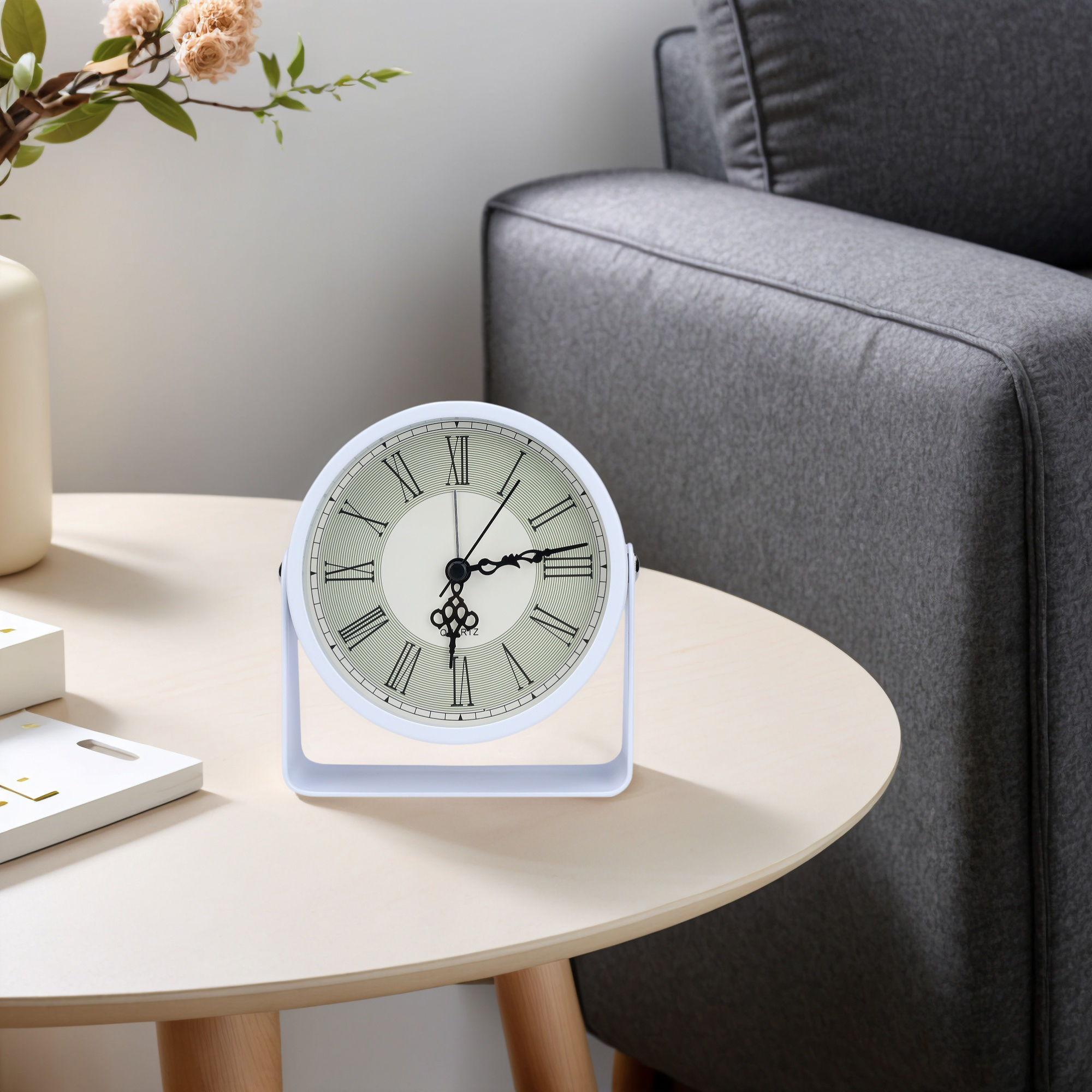Unique Bargains Vintage Tabletop Alarm Clock White and Beige 4.5"L x 1.6"W x 5.0"H