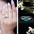 thumbnail image 3 of Rosec Jewels Womens Emerald Cut Emerald and Princess Cut Diamond Ring in Bezel Setting, Emerald East West Ring, 14K White Gold, US 3.50, 3 of 8