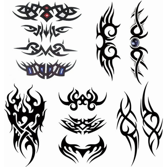 5 Sheets Mix Tribal fake Tattoos Large Temporary Tattoo Blue Black Tribal Pattern Tattoo Body Sticker for Men Women.