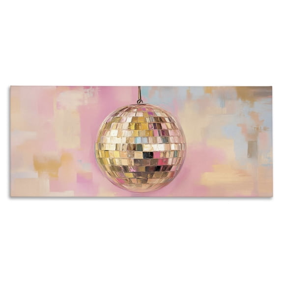Stupell Industries Gold Hued Disco Ball Music Painting Wrapped Canvas Canvas Art Print Wall Art, 24 x 10