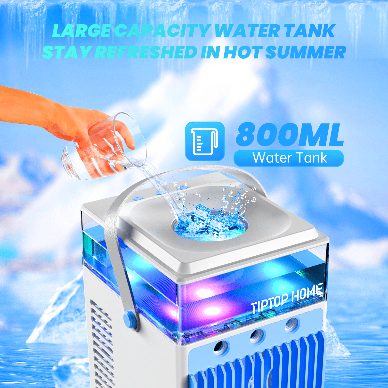 Portable Air Conditioners Fan,4 in 1 Rechargeable Mini Air Conditioner, Air Cooler LED Humidifier,3 Speeds Mini AC Evaporative Personal Air Conditioner Cooling Fan for Office Bedroom Outdoor