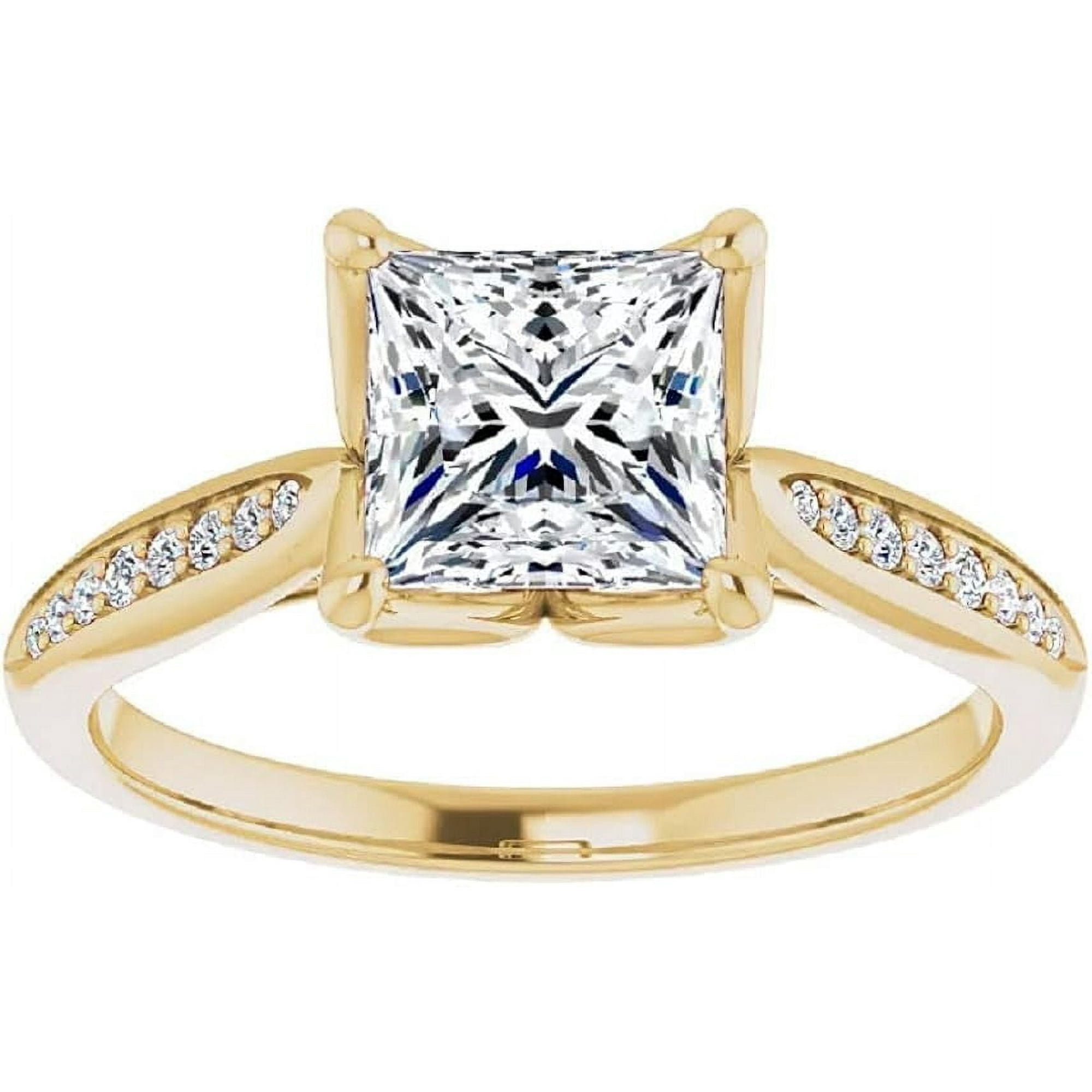 Jewelerix 10K Yellow Gold Vermeil Engagement Ring 1.5 CT Princess Cut Moissanite Diamond Ring Wedding Promise Rings for Her