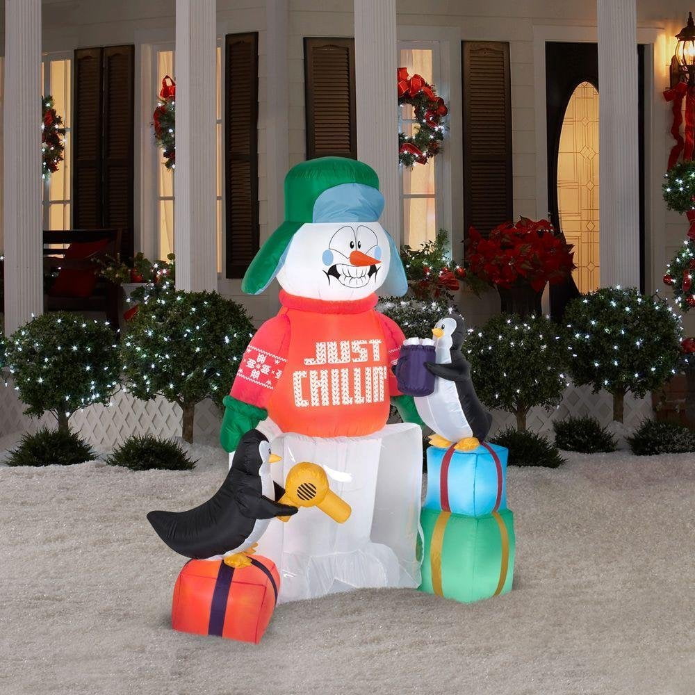 5.5 Ft Tall Outdoor Animated Inflatable Shivering Snowman &amp; Penguin w