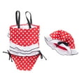 thumbnail image 2 of Styles I Love Toddler Kids Girl Cute and Fun One-Piece Swimsuit with Hat 2pcs Set Bathing Pool Beach Swimwear (Polka Dots Red, 120/4-5 Years), 2 of 8