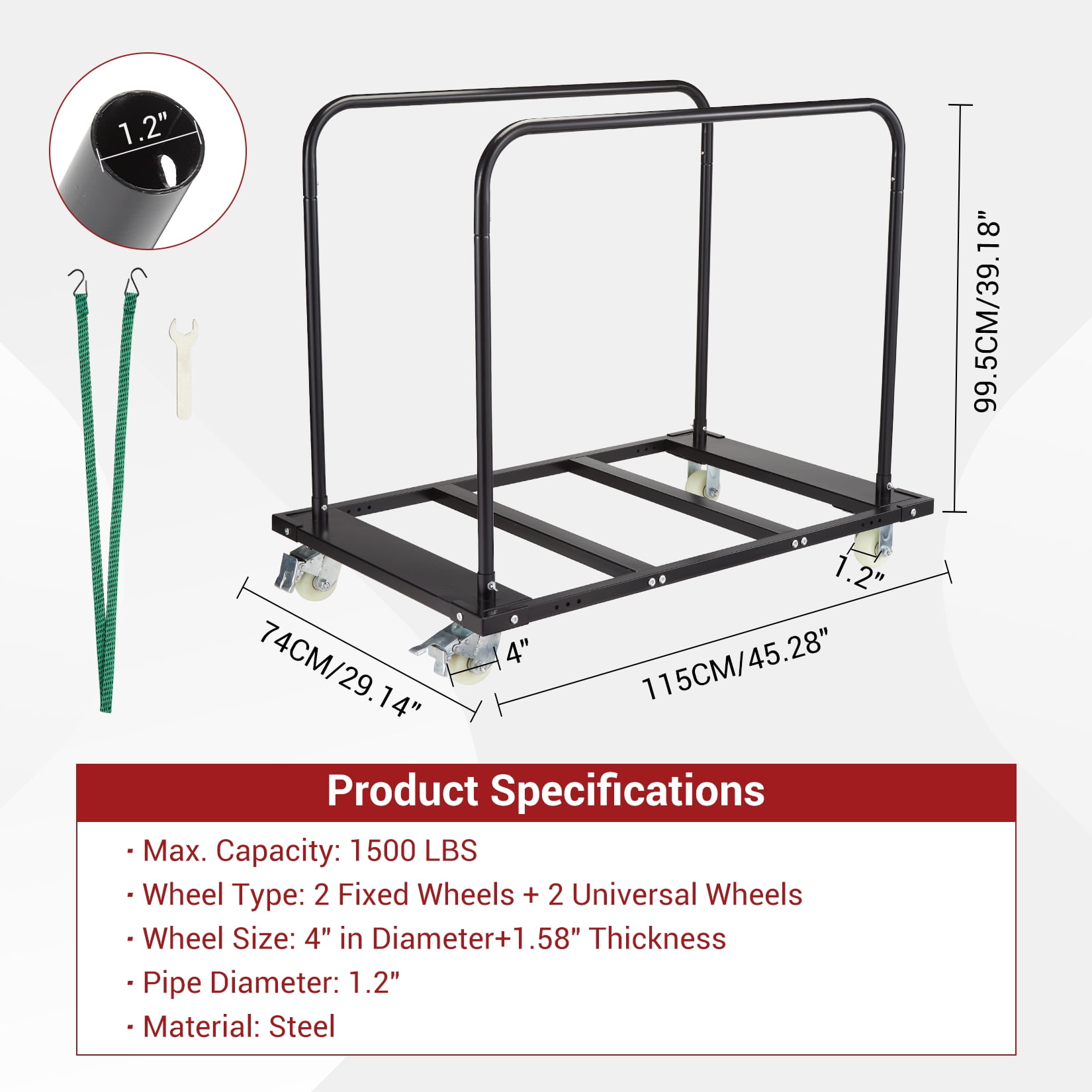 1500 LB Heavy-Duty Steel Folding Table Dolly | Lockable Wheels & Dual Removable Handlebars | Portable Mover for Event/Banquet/School
