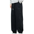 thumbnail image 2 of Fengqque Mens Corduroy Casual Pants Joggers Drawstring Elastic Waist Baggy Sweatpants Tapered Pants with Pockets Black 10(XXXL), 2 of 7