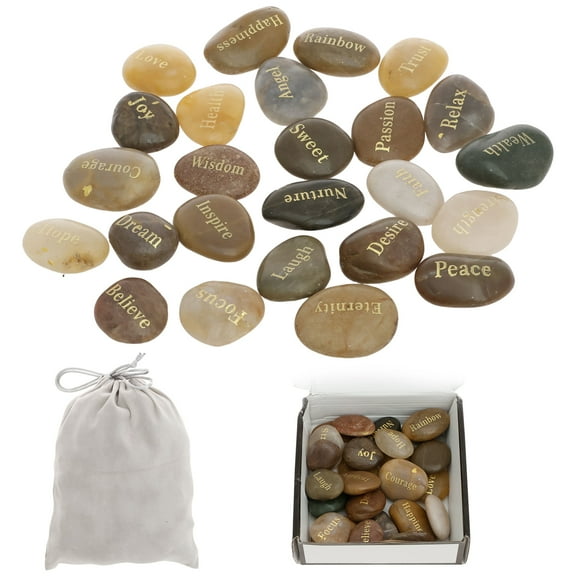 Grusce 25PCS Inspirational Stone Set, Natural Engraved Pebble with Positive Word for Garden Decoration, 3-5cm Portable Decorative Affirmation Stone