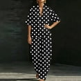 thumbnail image 5 of Women's Dressy Polka Dots 2 Piece Outfits - V Neck Shawl Collar Blouses & Wide Leg Pants Lounge Sets with Pockets, 5 of 6