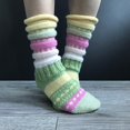 thumbnail image 5 of Calcetines de invierno de punto grueso para mujer, medias de pantuflas a rayas coloridas, 5 of 5