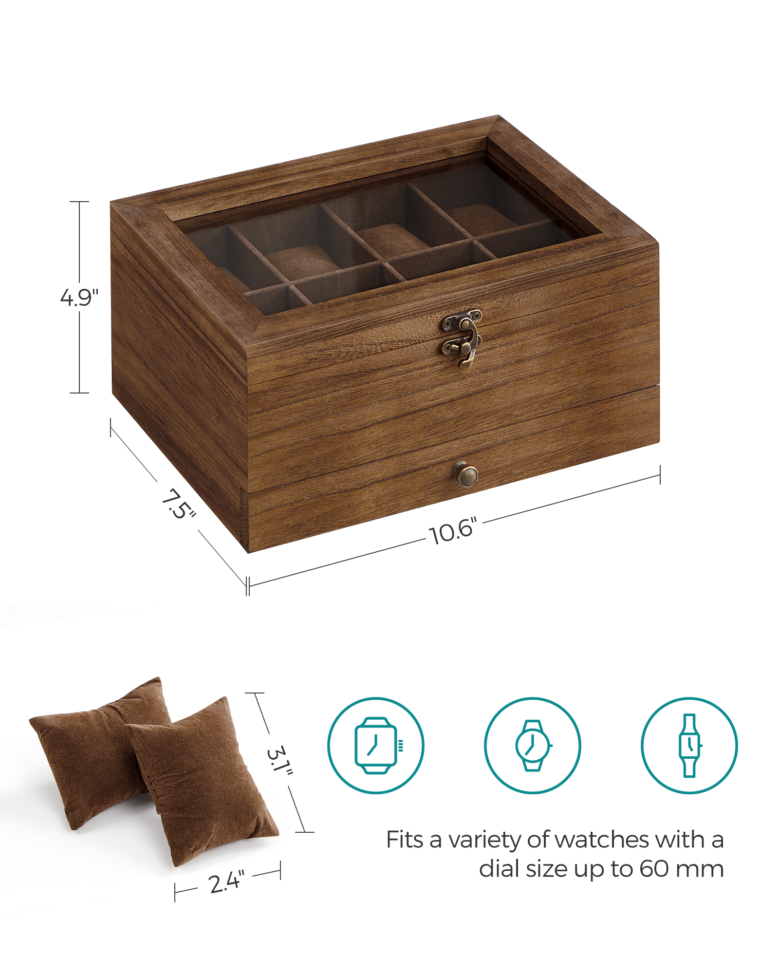 SONGMICS 2-Tier Rustic Walnut Watch Display Box photo 6