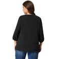 thumbnail image 4 of Plus Size Chiffon Top for Women Round Neck Tie Front Ruffle Work Blouse Top Black 2X, 4 of 7