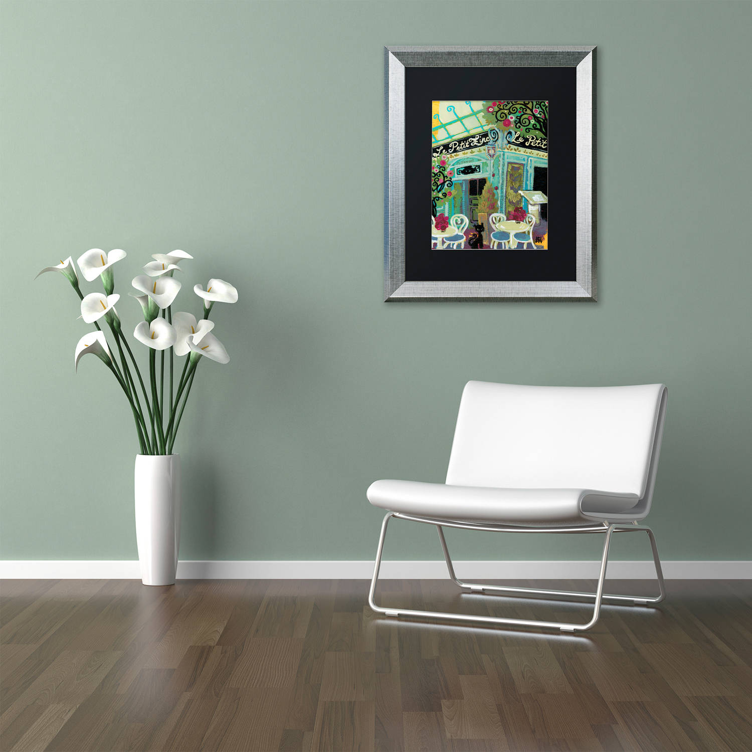 Trademark Fine Art "Le Petit Zinc" Canvas Art by Natasha Wescoat, Black Matte, Silver Frame