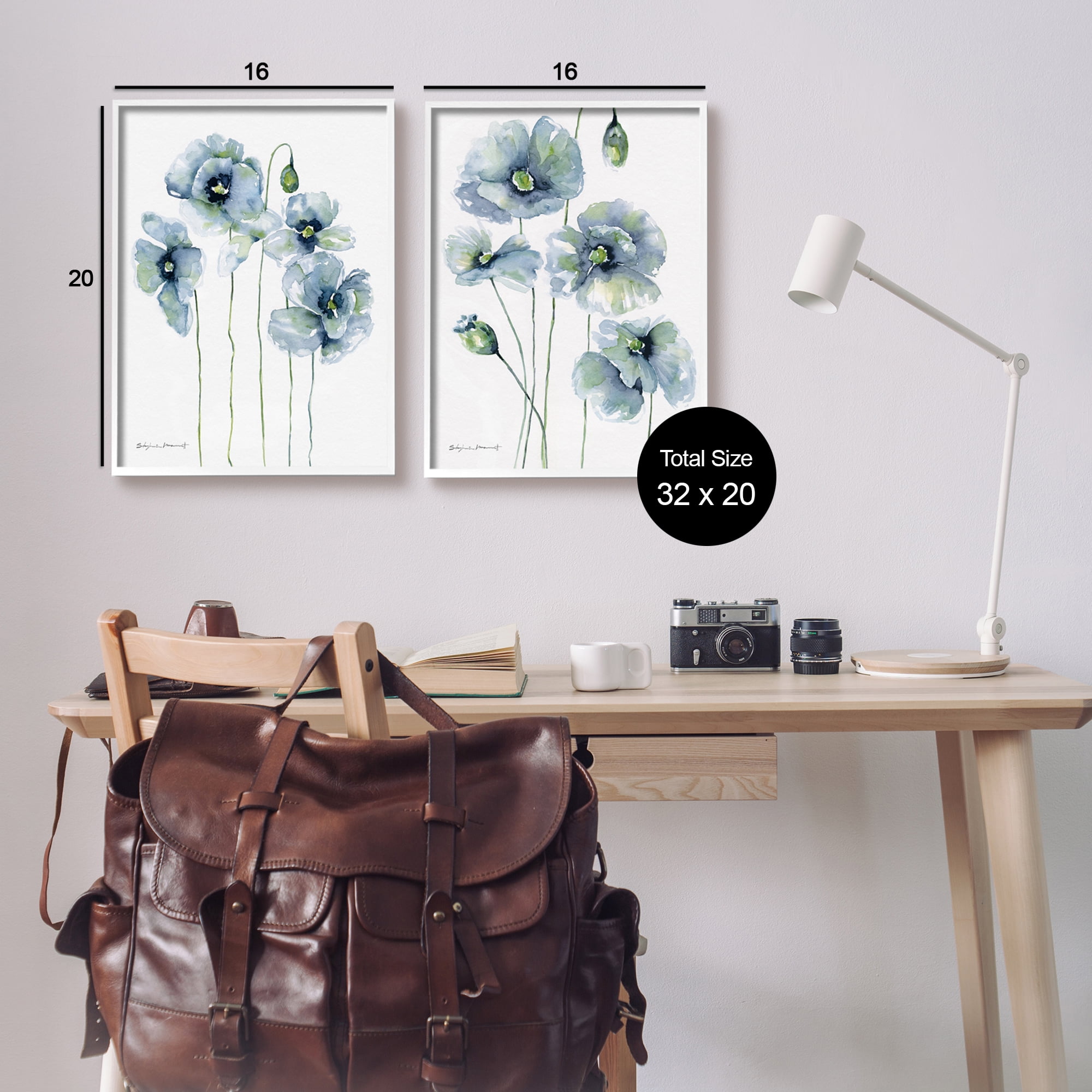 Stupell Blue Poppies Blooming Garden Flowers Botanical & Floral Painting White Framed Art Print Wall Art, Set of 2