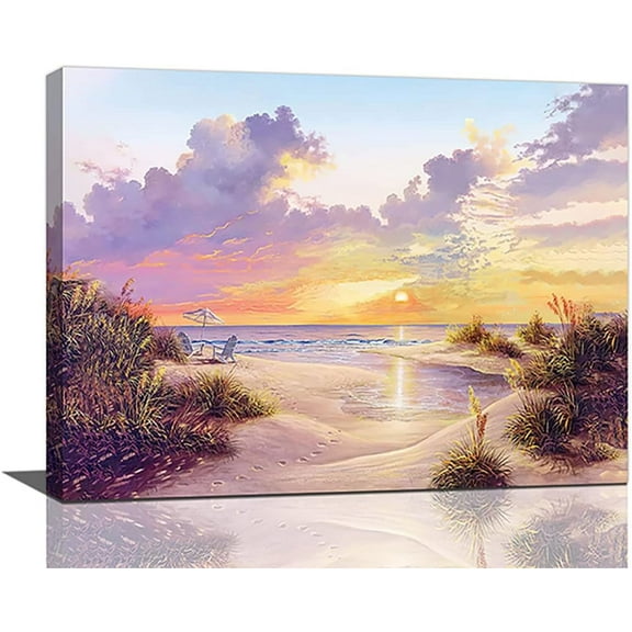 Coastal Sunset Wall Art Ocean Beach Pictures Wall Decor Nature Landscape Canvas Paintings Modern Artwork Home Decorations for Living Room Bedroom Bathroom Framed 16"x12"