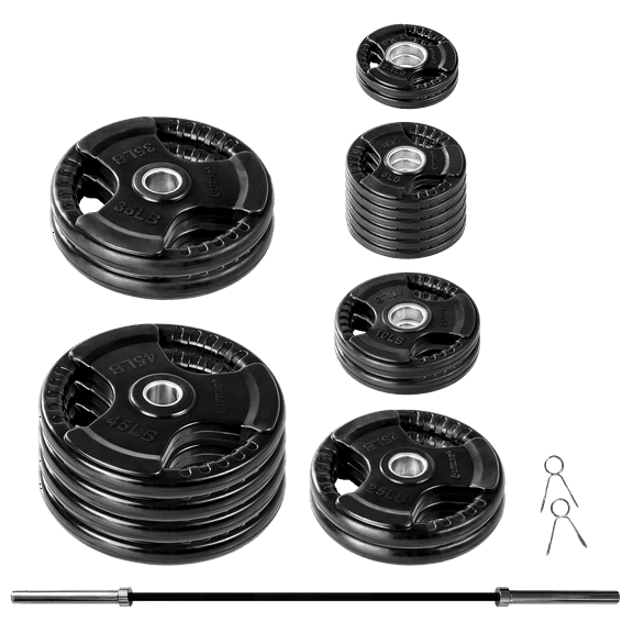Lifeline Fitness 400 LB Olympic Weight Set - Rubber Coated Olympic Weight Plates, Barbell, and Clips