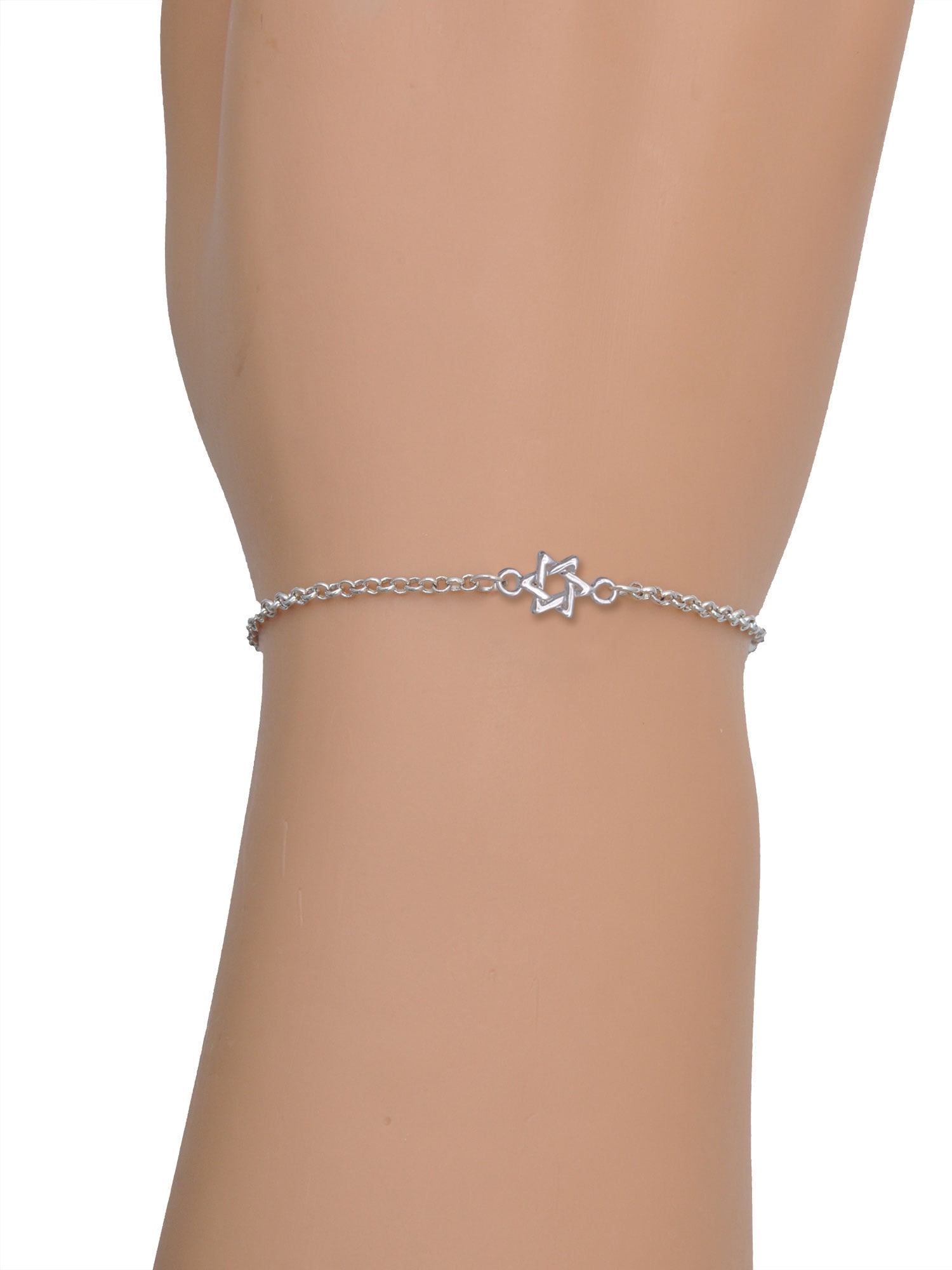 Delight Jewelry Acrylic Small Hologram Heart - Silvertone Star of David Delicate Bracelet, 6.25+1.75" Extender