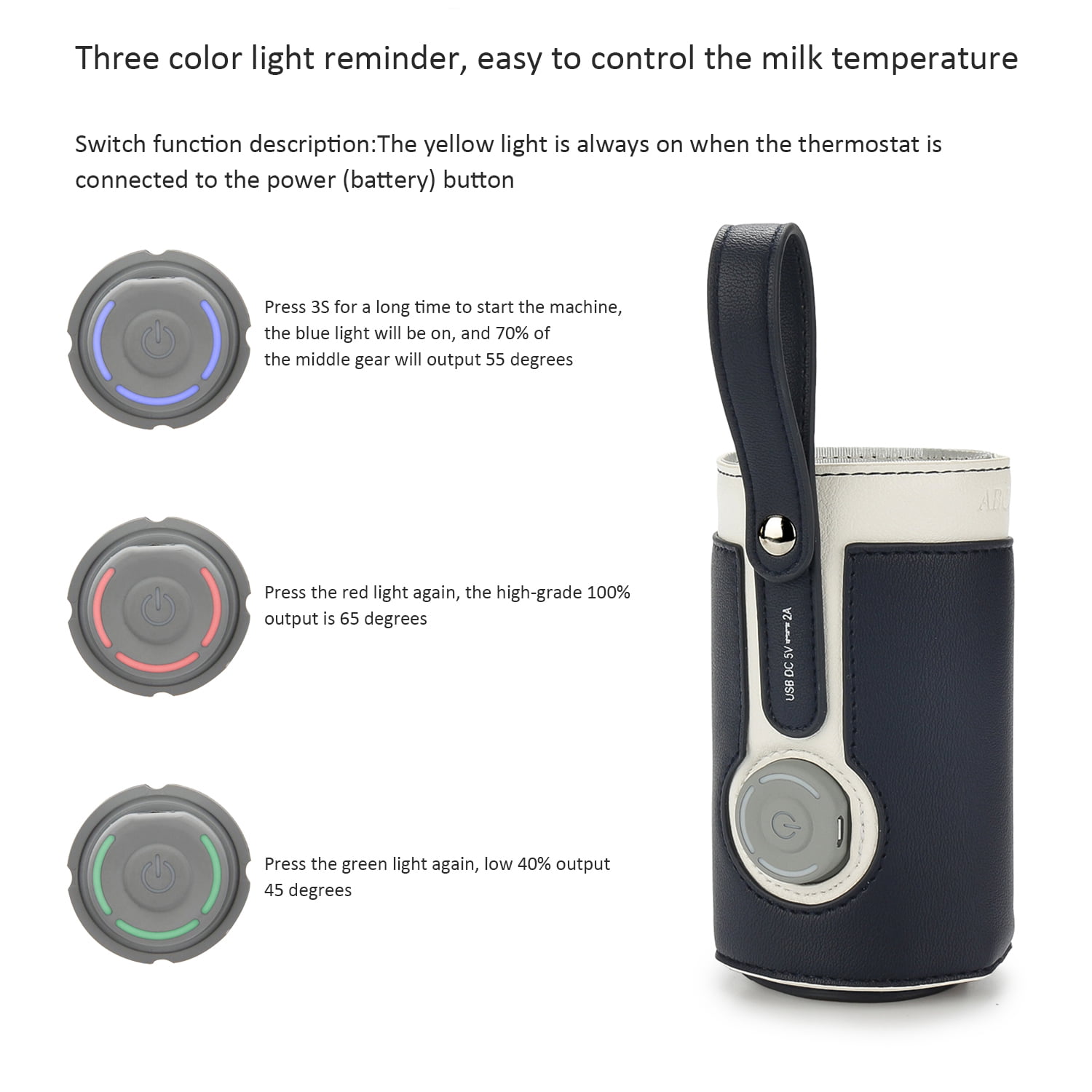 Baby Bottle Warmer USB Adjustable Milk Heating Keeper Milk Bottle Portable Warmer Bag Insulation Thermostat Bag for Travelling Outdoor