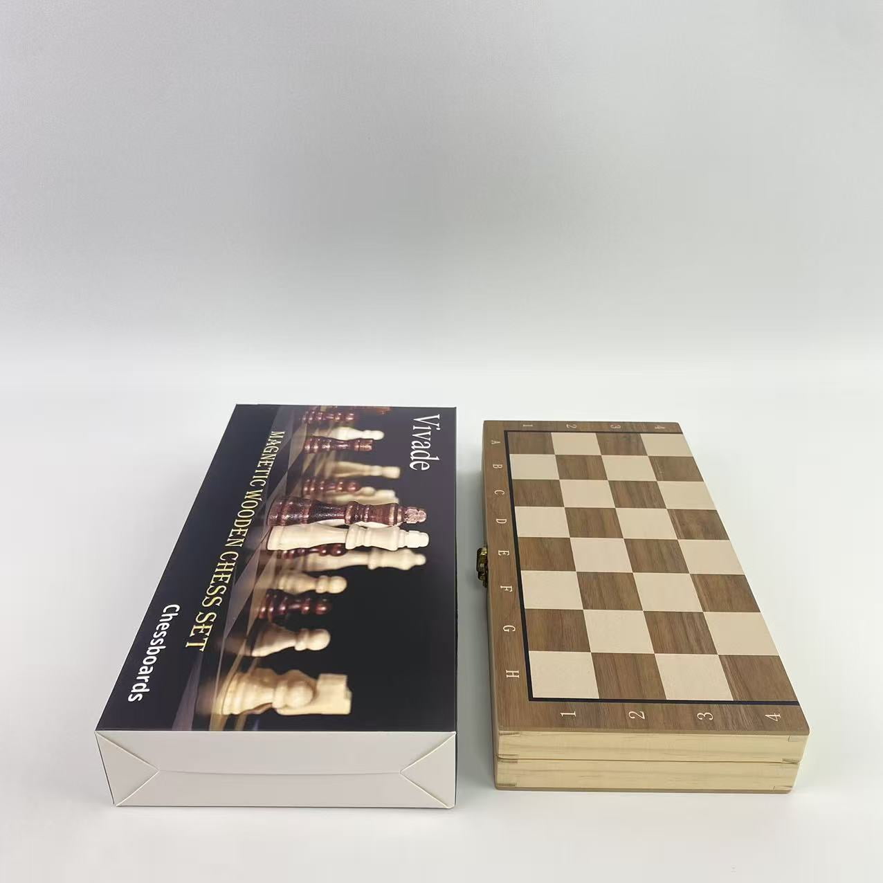 Vivade Chessboards,2 in 1 Magnetic Wooden Chess and Checkers Board Game Set, 15" Folding Chess Boards with 2 Extra Queens, Portable Travel Chess Sets with Pieces Storage Slots