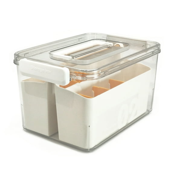 RETRONLY Clear Craft Box with Handle - Stack & Carry Storage Containers, Storage Bins with Dividers, Plastic Portable Storage Box with Art Caddy Organizer