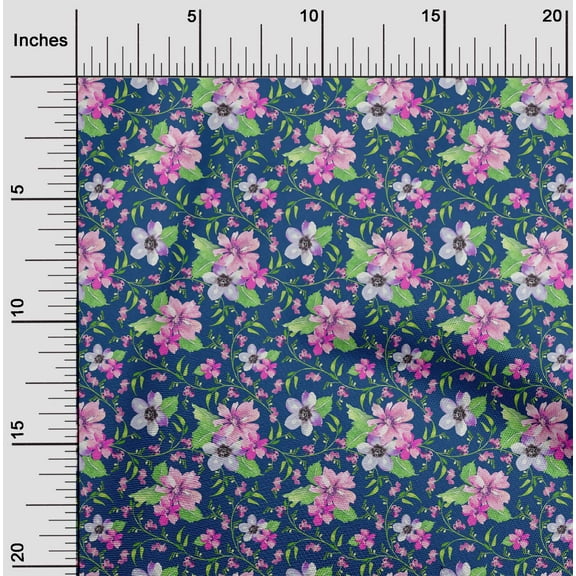 oneOone Organic Cotton Poplin Twill Fabric Watercolor Leaves & Flower Floral Print Sewing Fabric BTY 42 Inch Wide