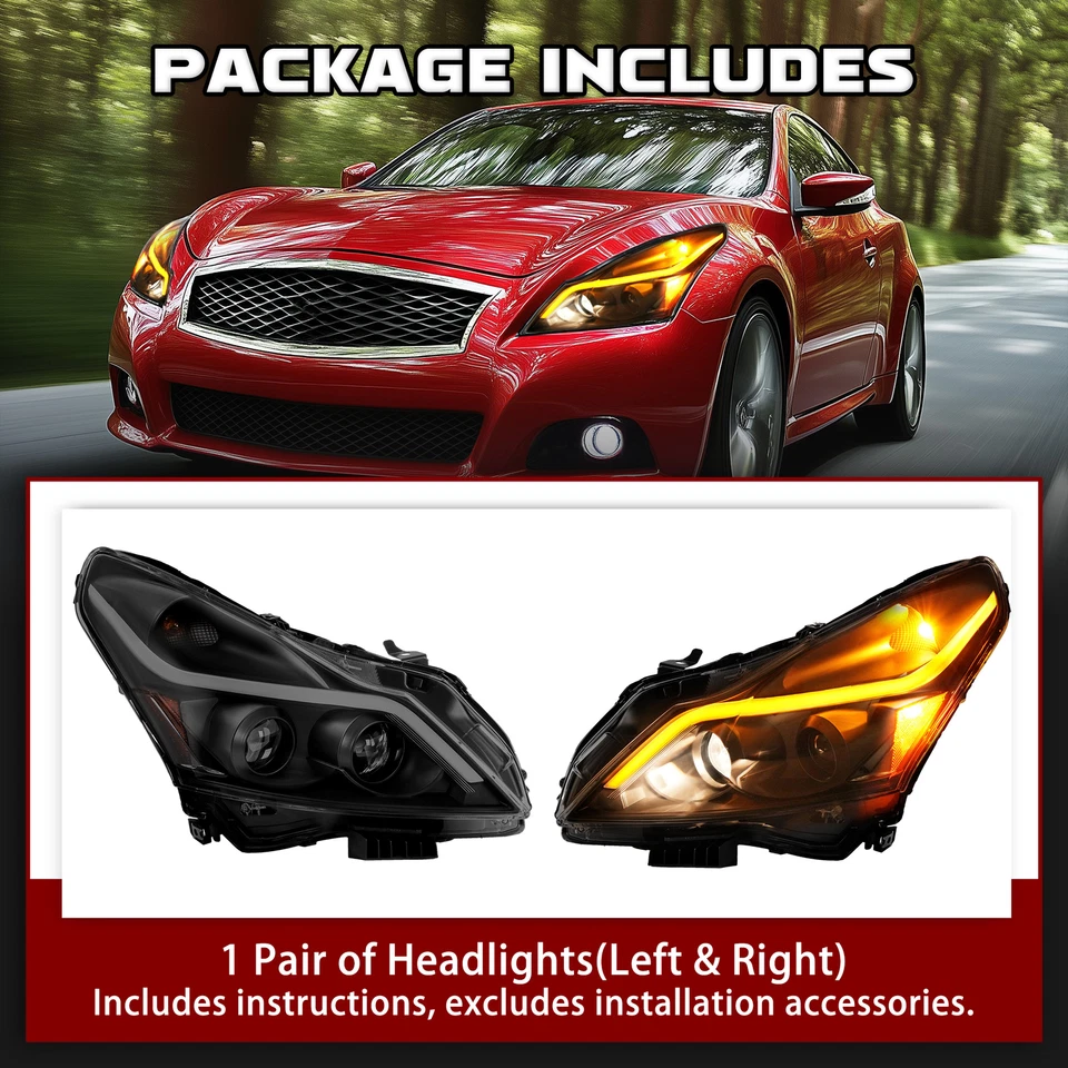 Kojem Smoked LED Projector Headlights for Infiniti G37/G25/Q40 Sedan 4-Door 2010-2015