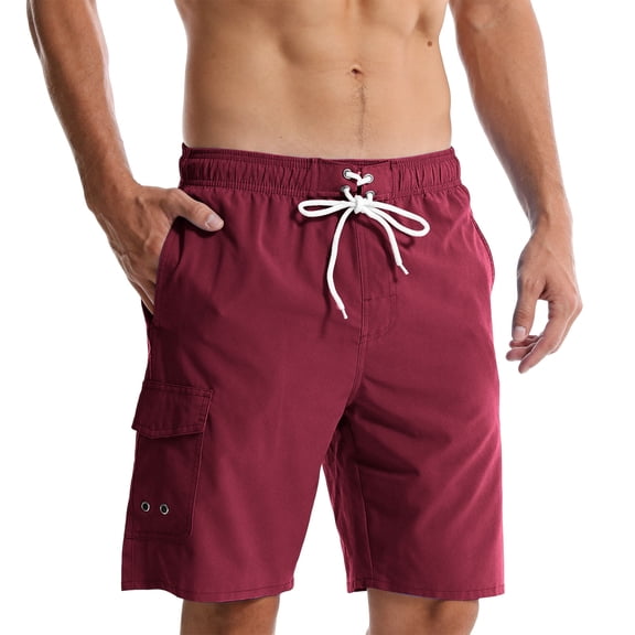 Men Swim Trunks No Liner 9 Inch Board Shorts Quick Dry Bathing Suit Swimming Beach Regular Fit Fixed Waist