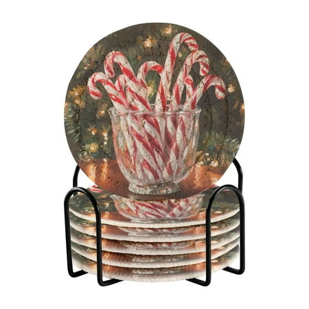 

6 coil coasters 3.94x3.94x0.24 inch water coasters Drink coasters with cup holders Absorbent coasters Heat resistant for bar protection Christmas Candy Pictures