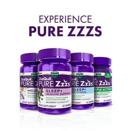 Vicks ZzzQuil Pure Zzzs Melatonin Sleep Aid Gummies, Dietary Supplement, 24 Ct