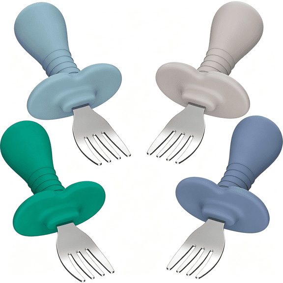 ACDANC 4Pcs Toddler Forks Baby Forks Set-Self-Feeding Utensils with Soft-Silicone Handles,18/8 Stainless Steel,Anti-Choke&Bpa-Free Cutlery Set Toddler Forks