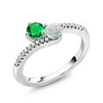thumbnail image 3 of Gem Stone King 925 Sterling Silver Green Nano Emerald and White Opal Bypass Ring for Women (0.79 Cttw, Gemstone May Birthstone, Round 4MM, Available in Size 5, 6, 7, 8, 9), 3 of 5