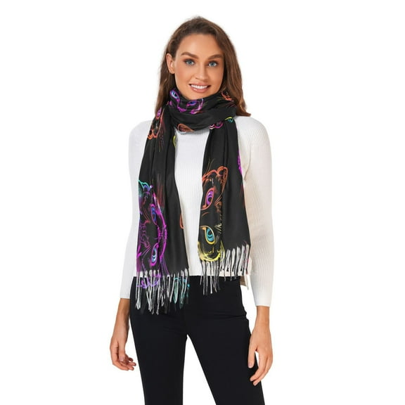 Women Winter Scarves Fashion Pashmina Shawl Wraps Long Blanket Scarf for Fall Spring Colorful Neon Cat Heads