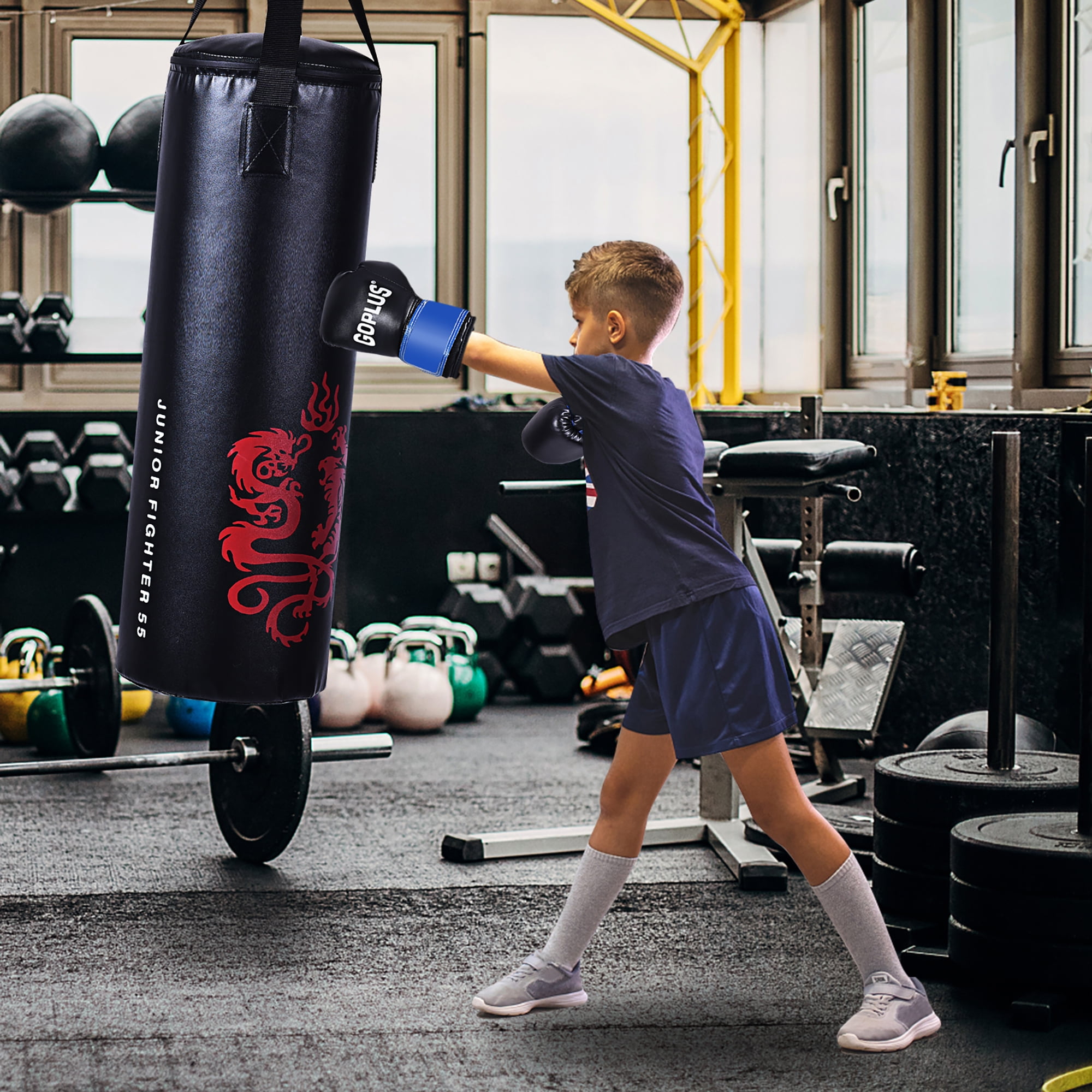 Goplus 40Lbs Filled Punching Boxing Suit w/Sandbag Gloves Rucksack Hook Jump Rope