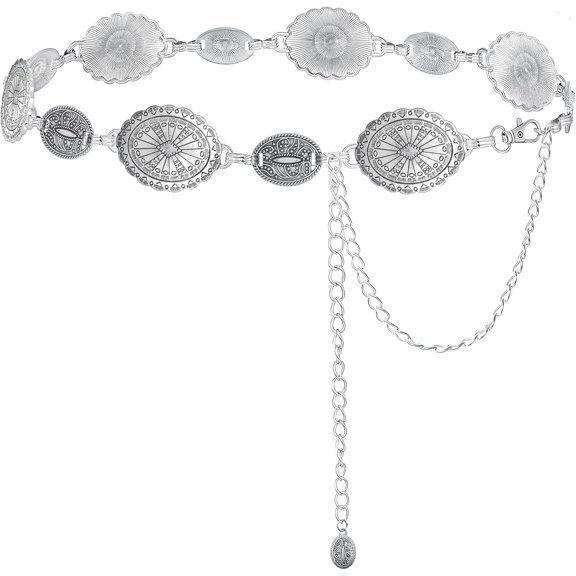Concho Belt for Women Cowgirl Metal Belt Boho ChainBelt for Dresses Jeans & Country Concert Outfit
