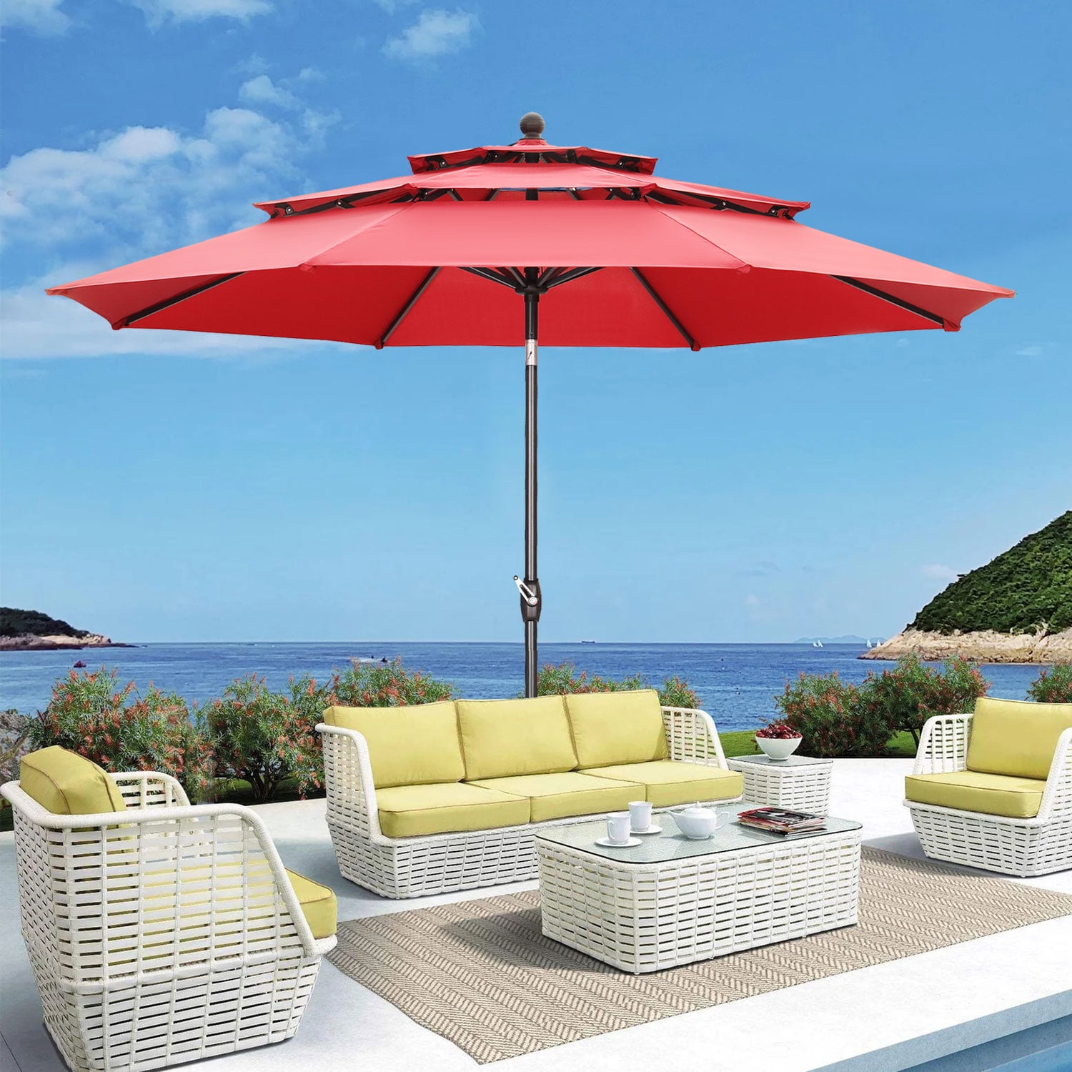 Autlaycil Patio Umbrella 10FT Outdoor Umbrella W/ 3 Tiers and Umbrella