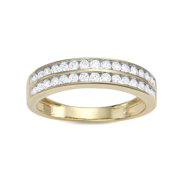 10K Yellow Gold Lab Grown Diamond Ring- Double Row Pave Band for Women, Elegant Anniversary or Wedding Jewelry, F-G, 0.5 Carat TW, (Ring Size : 5)