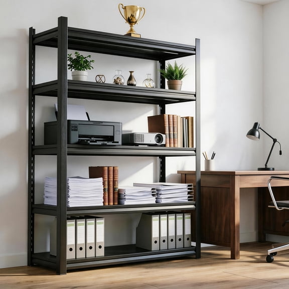 63"H Metal Bookshelf for Living Room, Multifunctional Storage Shelf Unit - Open Display Shelves with Stable Structure for Home Office Bedroom, 1500LBS Ideal for Storage Rack, 5-Tier 40" W Black