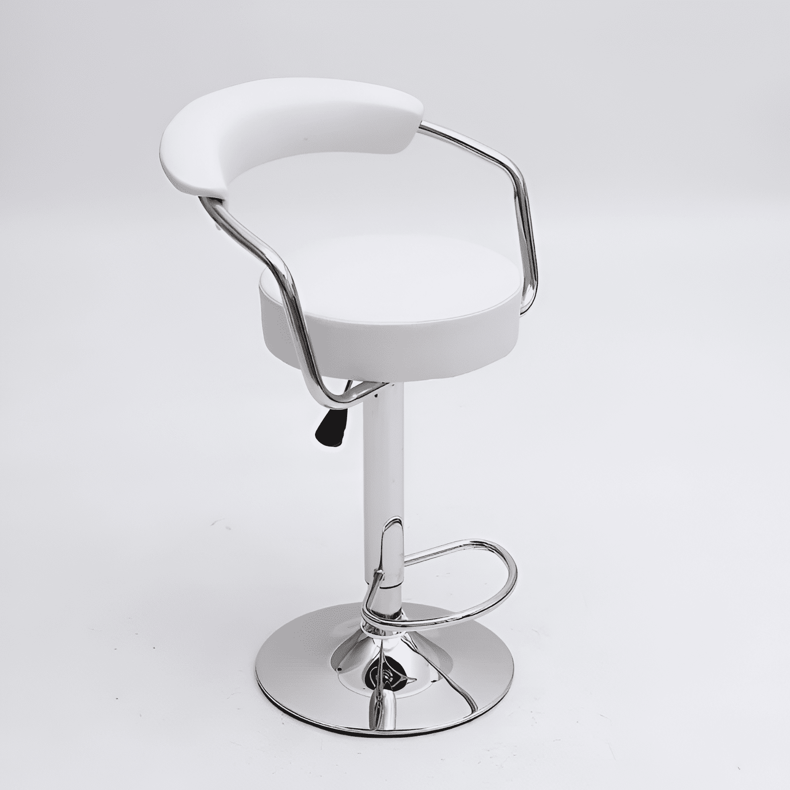 Heavenly Collections Modern White Faux Leather Adjustable Swivel Bar Stool, Chrome Pedestal Base, Set of 1