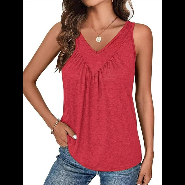 Chaleco Sin Mangas con Cuello en V para Mujer, Color Rojo Rosa, Talla XXL
