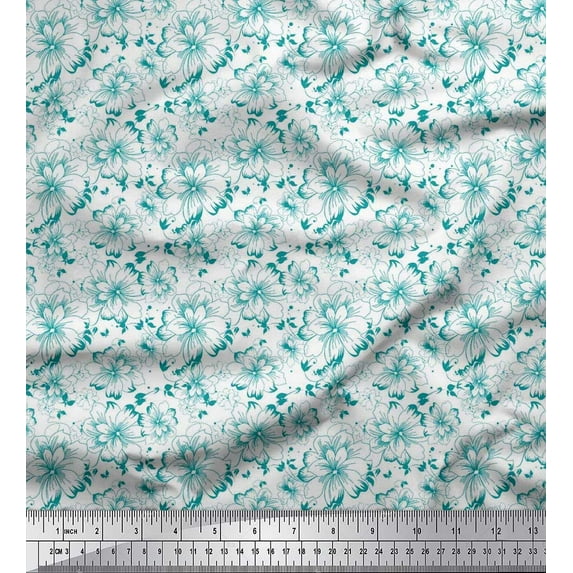 Soimoi Poly Georgette Fabric Dot,Leaves & Floral Artistic Print Fabric by the Yard 42 Inch Wide