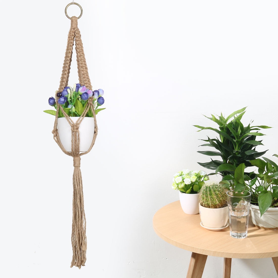 Unique Bargains Handmade Pot Holder Plant Hanger Hanging Rope Basket 2pcs