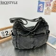 thumbnail image 5 of Denim Vintage Messenger Bag Retro Jeans Tote Bag Large Capacity Women Casual Satchel Bag Fashion Shoulder Bag New Handbag Black, 5 of 5