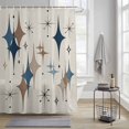 thumbnail image 3 of Colorful Stars Shower Curtain, Vintage Blue Khaki Brown Star Shiny Diamonds Linen Texture Waterproof Shower Curtain Set with 12 Hooks Lightweight Bath Curtains Fabric Bathroom Decor 72x84 Inches, 3 of 9