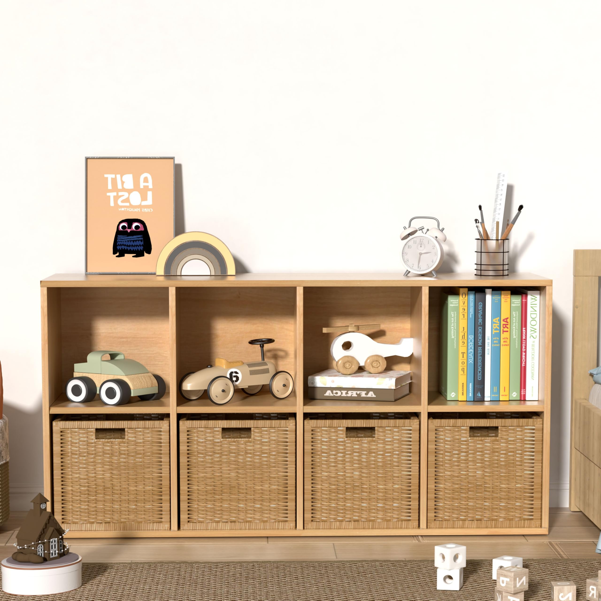 NEWADARA Wooden 8 Cube Storage Organizer with Closed Back Panel,Cube Shelf Cubby Storage Organizer with Compartments for Living,Bookshelf for Adult