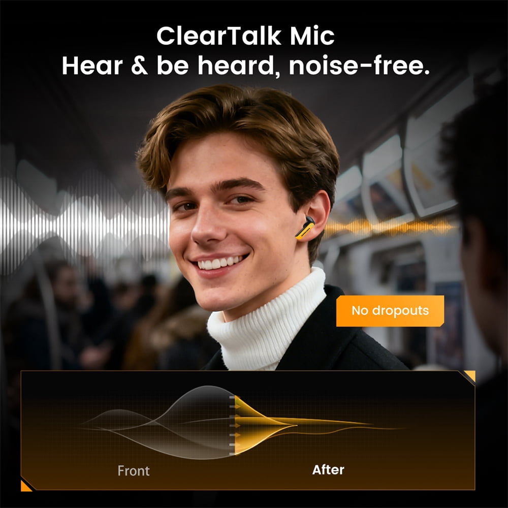 Wireless Headphones, Bluetooth 5.4 Ear Buds Deep Bass Sound Earbud with Smart Noise Cancelling Mic IPX5 Waterproof in Ear Earphones for Android IOS,YELLOW