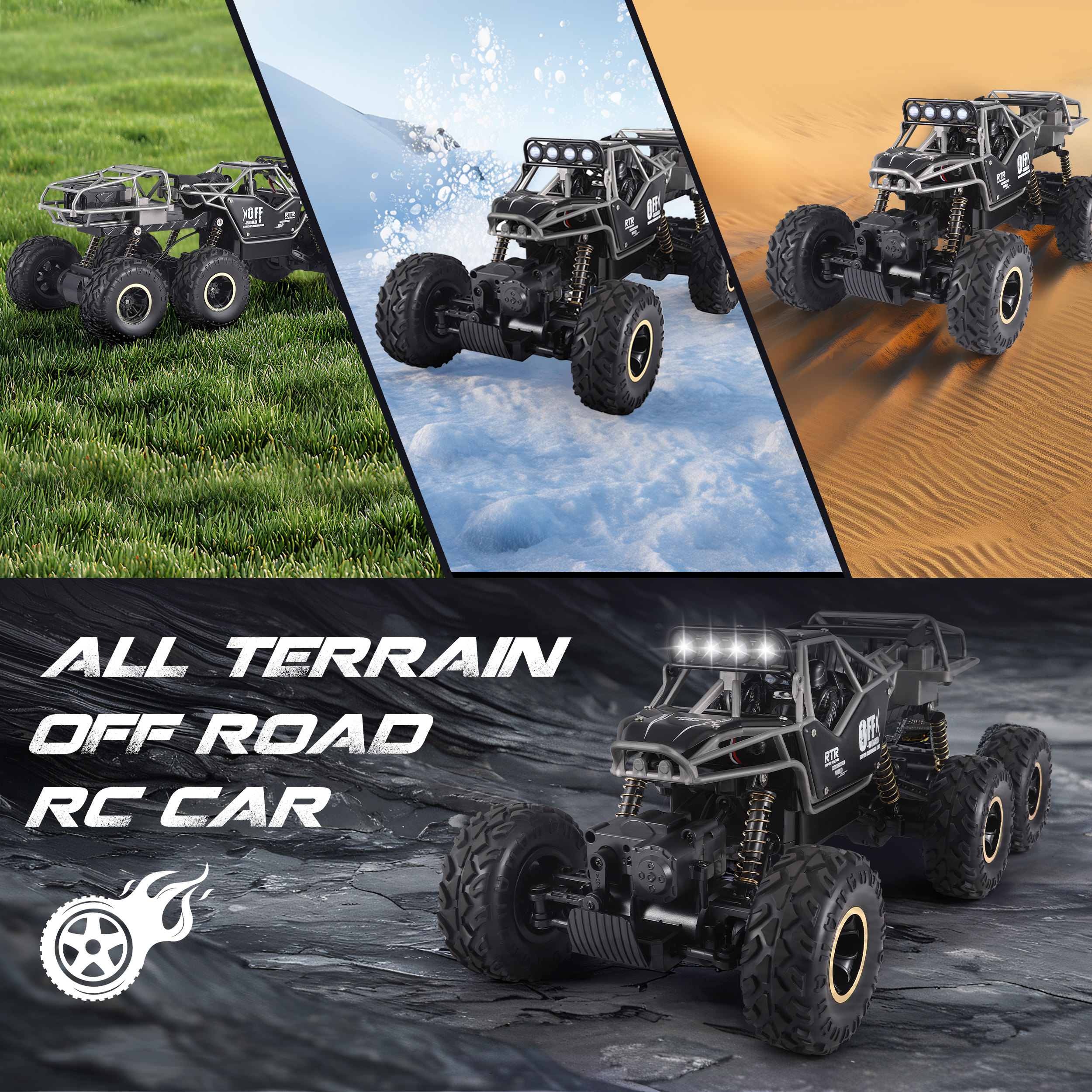 AMTPM 1:12 Large RC Cars,4WD Large Remote Control Monster Truck 2.4 GHz Alloy RC Cars for Kids Adults Age 6 + Birthday Gifts ，2 Batteries(Black)