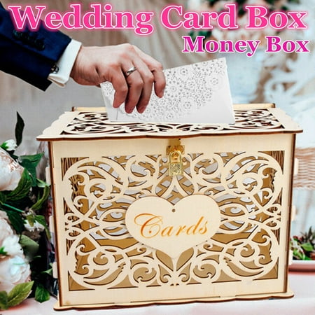 Wedding Card Box, DIY Gift Card Boxes with Lock and Card Sign Wooden Hollow Wedding Money Box Holder for Reception Weddings Baby Showers Birthdays Graduations Party (Best Graphics Cards For The Money 2019)
